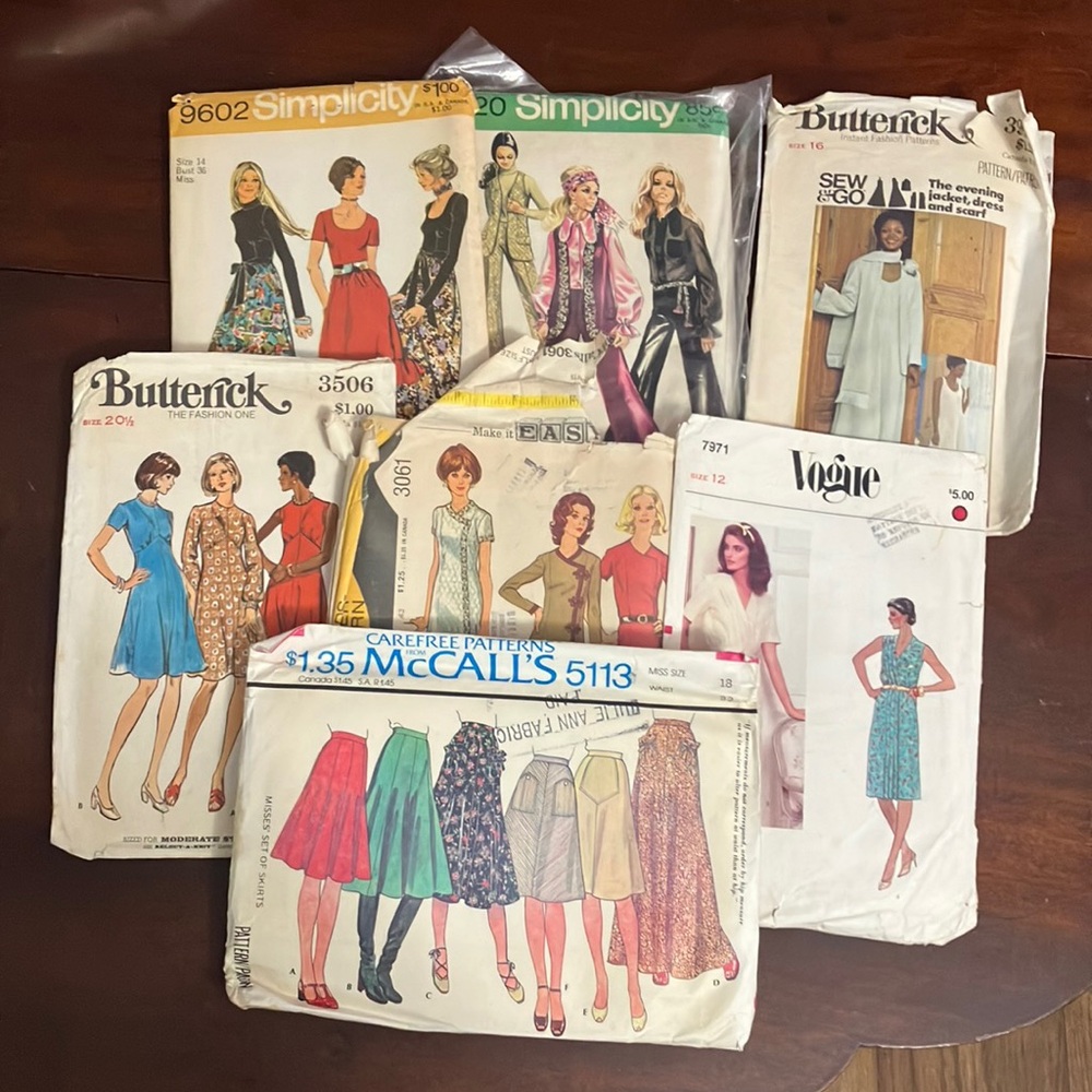 Lot of 7 Vintage Women's Sewing Patterns 1970s Unsearched